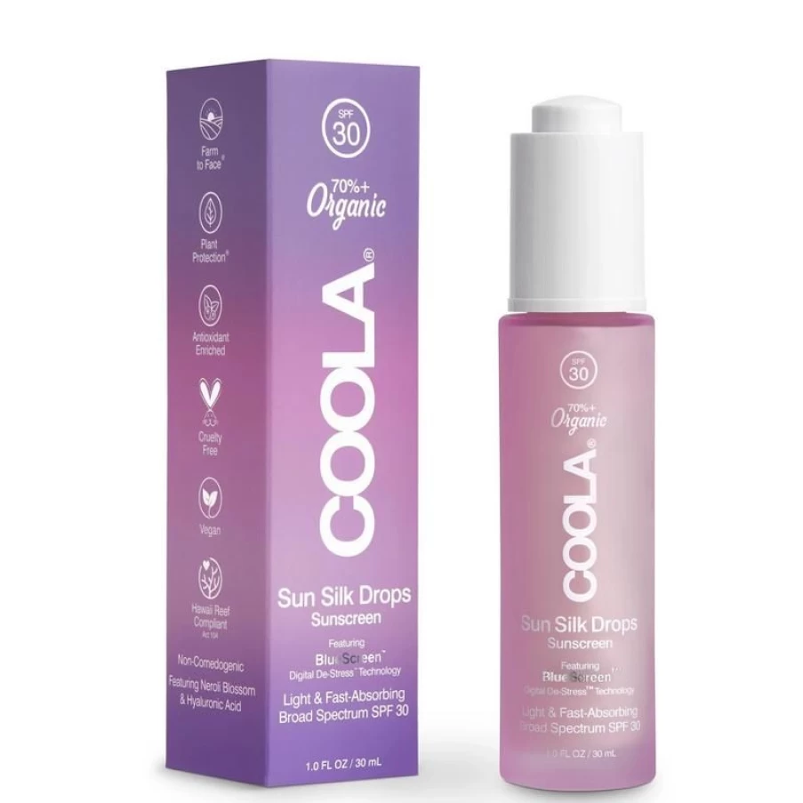 Coola Organic Sun Silk Drops SPF 30 Face Sunscreen - Lightweight & Non-Greasy