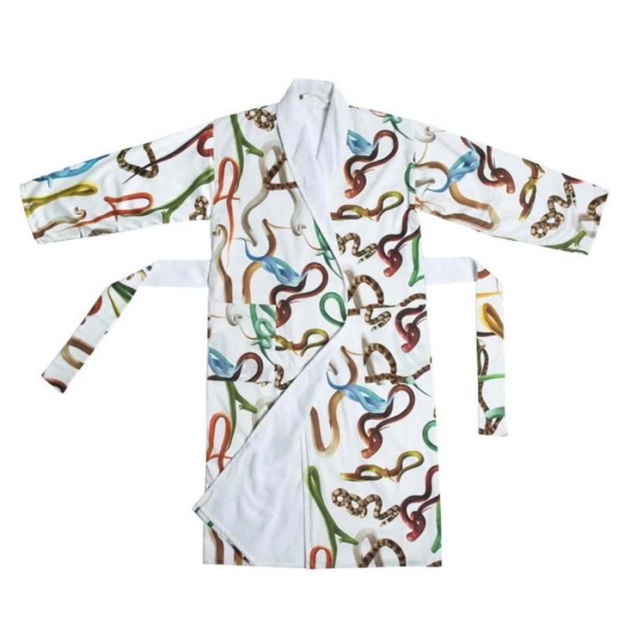 Toiletpaper White Snake Print Bathrobe for Men & Women - Soft Cotton L/XL Size Luxury Robe