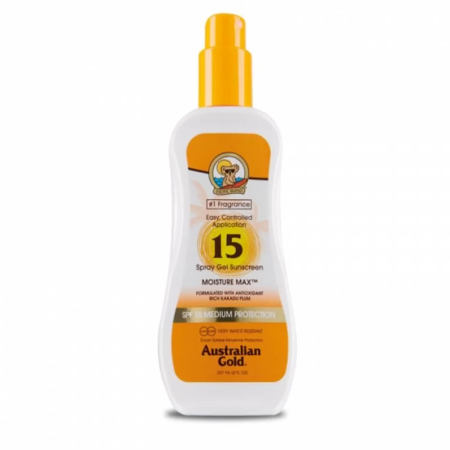 Australian Gold SPF 15 Spray Gel Sunscreen – Lightweight, Broad Spectrum Protection, Hydrating Formula