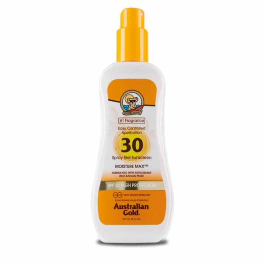 Australian Gold SPF 30 Sunscreen Spray Gel – Broad Spectrum UVA/UVB Protection, Water-Resistant, Lightweight Formula